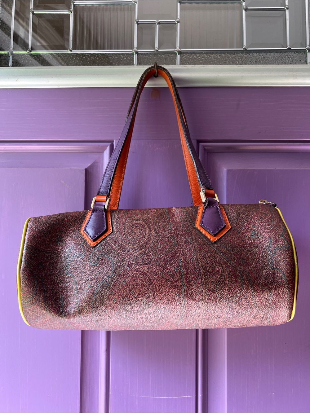 Etro Tricolor Paisley Print Coated Canvas Boston Bag Model 7737-9310
